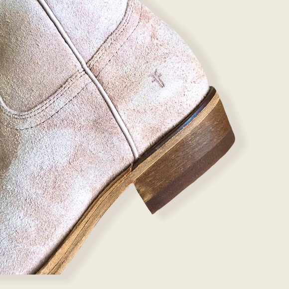 Frye Billy Blush Pink Suede Leather Zip Up Short Cute Festival Cowboy Ankle Boot - Picture 13 of 16